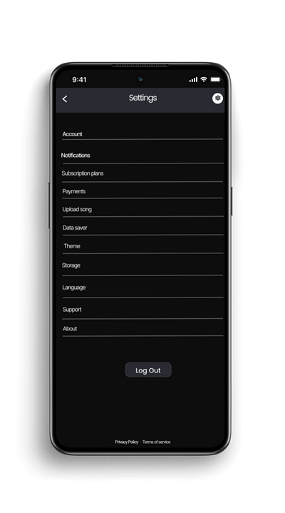 Settings page for a music app
