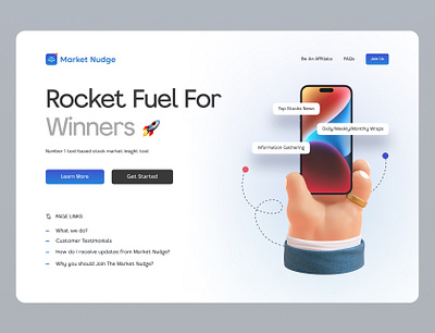 Market Nudge Landing Page 3d attractive branding clean color colours design fresh hero landing page neat and clean new notification professional sharp trending ui ux vector website