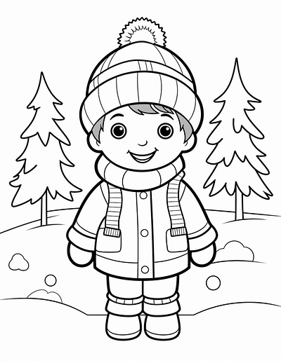 Cute Winter Kids Coloring Pages for KDP adult coloring book coloring book coloring book for adult coloring book for kids coloring page cute winter kids design drawing graphic graphic design handdrawing kdp content kids coloring book line art line drawing unique coloring page vector art vector illustration