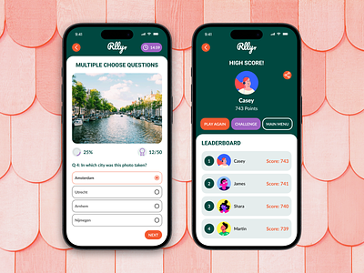 Rlly, Quiz game UI app app design branding design figma figma design game app graphic design highscore quiz app scoreboard ui ui design uiux ux ux design