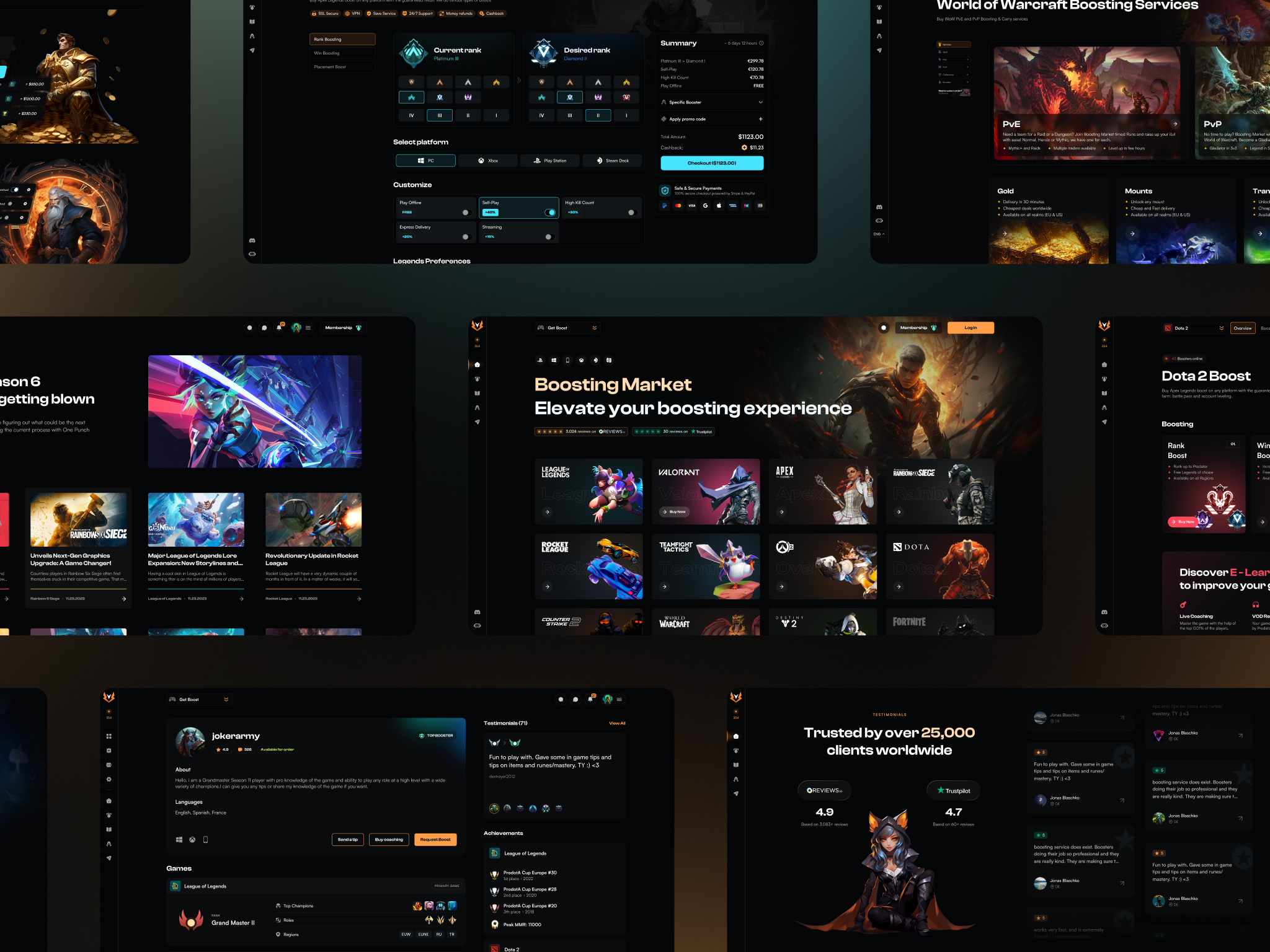 Boosting Market creative dark dashboard design esports gaming orange ui ux