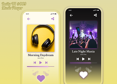 Daily UI #009 Music Player app daily 100 challenge daily ui dailyui dark dark theme design light light theme mobile design music player player ui