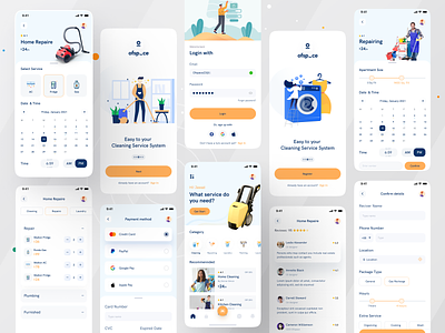 Home Service App I Ofspace booking business calender cleaning services date design filter home repair home service ios app mobile mobile app ofspace on demand app payment method repairing services service app ui uix ux