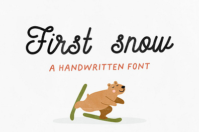 First Snow Handwritten Font bear illustration children font christmas decoration font procreate fonts commercial use greeting card hand lettered font handwritten font marry christmas design 2023 merry christmas winter illustration