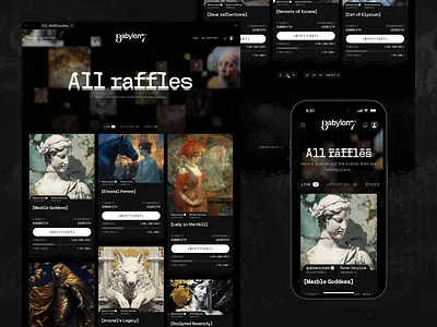 Babylon 7: All raffles babylon7 blockchain buy collection crypto decentralized interface listing market nft pixel raffles sell token typography ui ux web web3 website