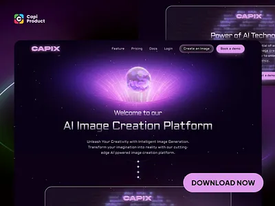 AI photo generator web - Futuristic Design Style branding design futuristicstyle herosection herosectiondesign landingpage modernlandingpage modernstyle modernweb ui web webdesign webuidesign