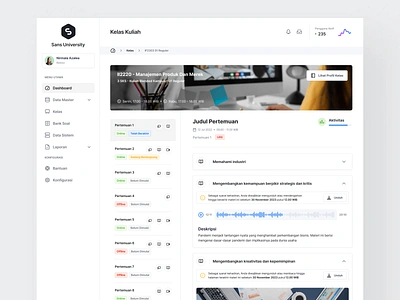 Detail Kelas Kuliah - Sans UI app application campus civitas class course dashboard detail elearning learning management platform saas siakad software system ui university website