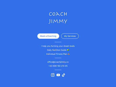 Coach Jimmy - Personal trainer landing page idea branding business business card business web call to action card card design clean design contact design fitness website landing landing page mobile design responsive design simple design socials ui webdesign website builder