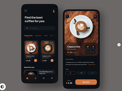 Coffee App Design app design branding design graphic design icon illustration logo ui ux design ux research