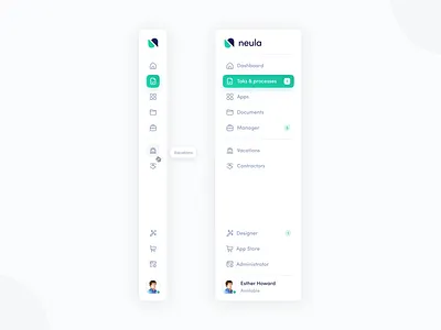 Neula Navigation Menu account app clean component design graphic design hover interaction light theme light ui menu micro integration navigation product design ui ux web web app webdesign