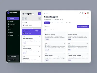 Templates screen admin panel ui