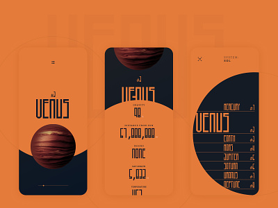 Sol Series: Venus 3d app colour design flat colour mobile orange planets solar system sun two tone ui ui design universe user interface ux venus visual design