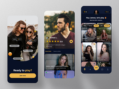 Dating App Concept 2023 app app design boys branding dark darkscheme date dating dating app friends girls graphic design mobile mobile app trend ui ux white yellow