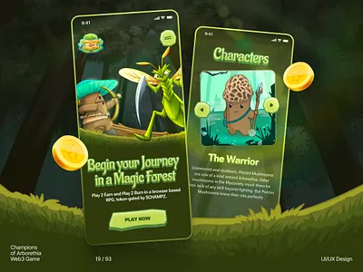 Champions of Arborethia Web 3 Game cartoon character design fantasy fun game game design landing landingpage nft ui uiux ux web web3 website