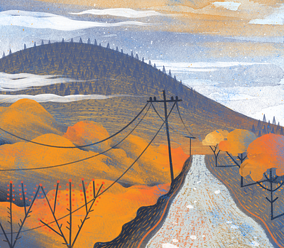 Country road fireart fireart studio gartman illustration landscape mountain road texture
