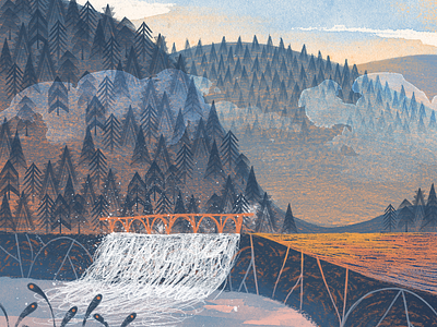 River waterfall fireart fireart studio gartman illustration landscape mountain nature texture waterfall