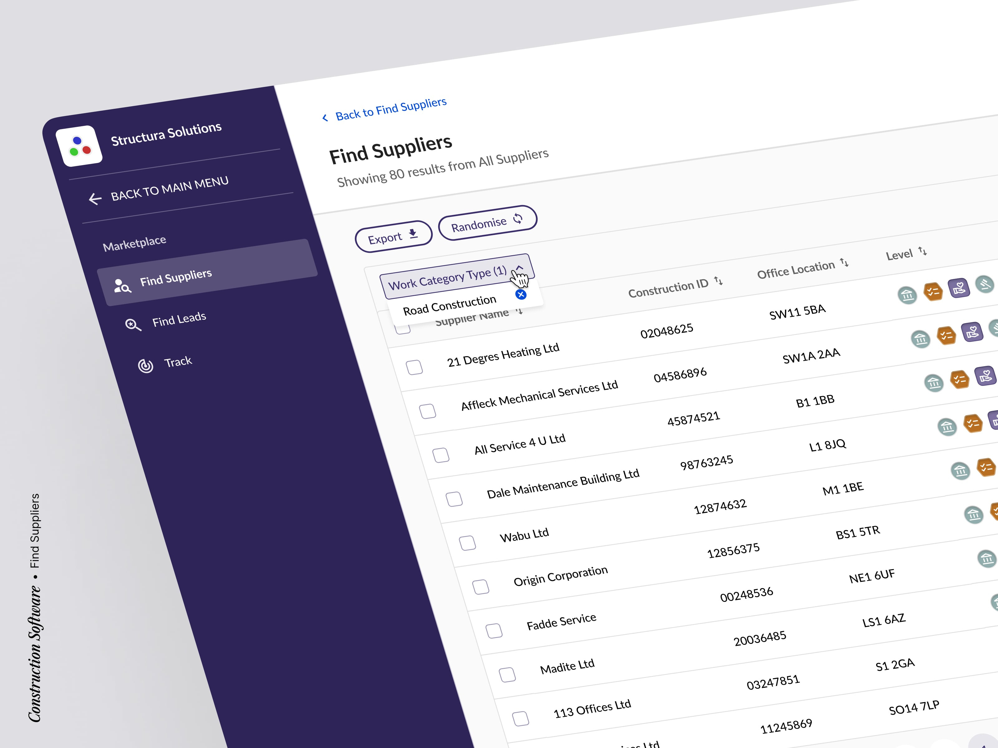 Construction Software - Find Suppliers bordeaux building buyer clean compliance construction figma filters french designer interface design search supplier supply chain table ui
