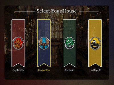 Daily UI 064 - User Selection daily daily 100 challenge daily ui 064 daily ui 64 dailyui dailyui064 dailyui64 design gryffindor harry potter houses hufflepuff ravenclaw slytherin ui uiux user selection ux