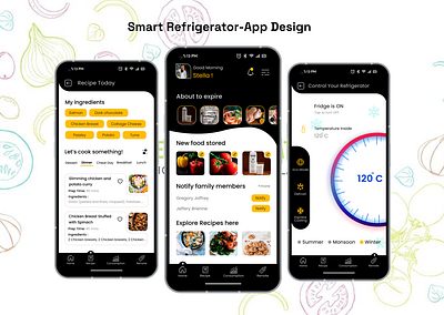 Smart Refrigerator-App Design dark mode food interface design mobile app recipe smart fridge smart refrigerator smarthome ui ux