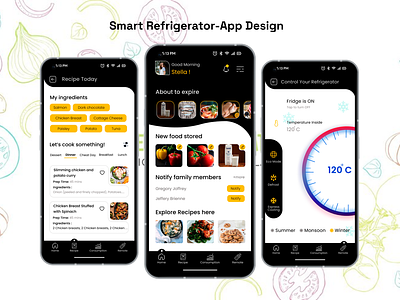 Smart Refrigerator-App Design dark mode food interface design mobile app recipe smart fridge smart refrigerator smarthome ui ux