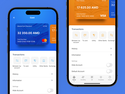 Mobile Banking Card Page Settings app application bank banking card card settings clean credit card master card mobile mobile banking online banking settings ui ux visa