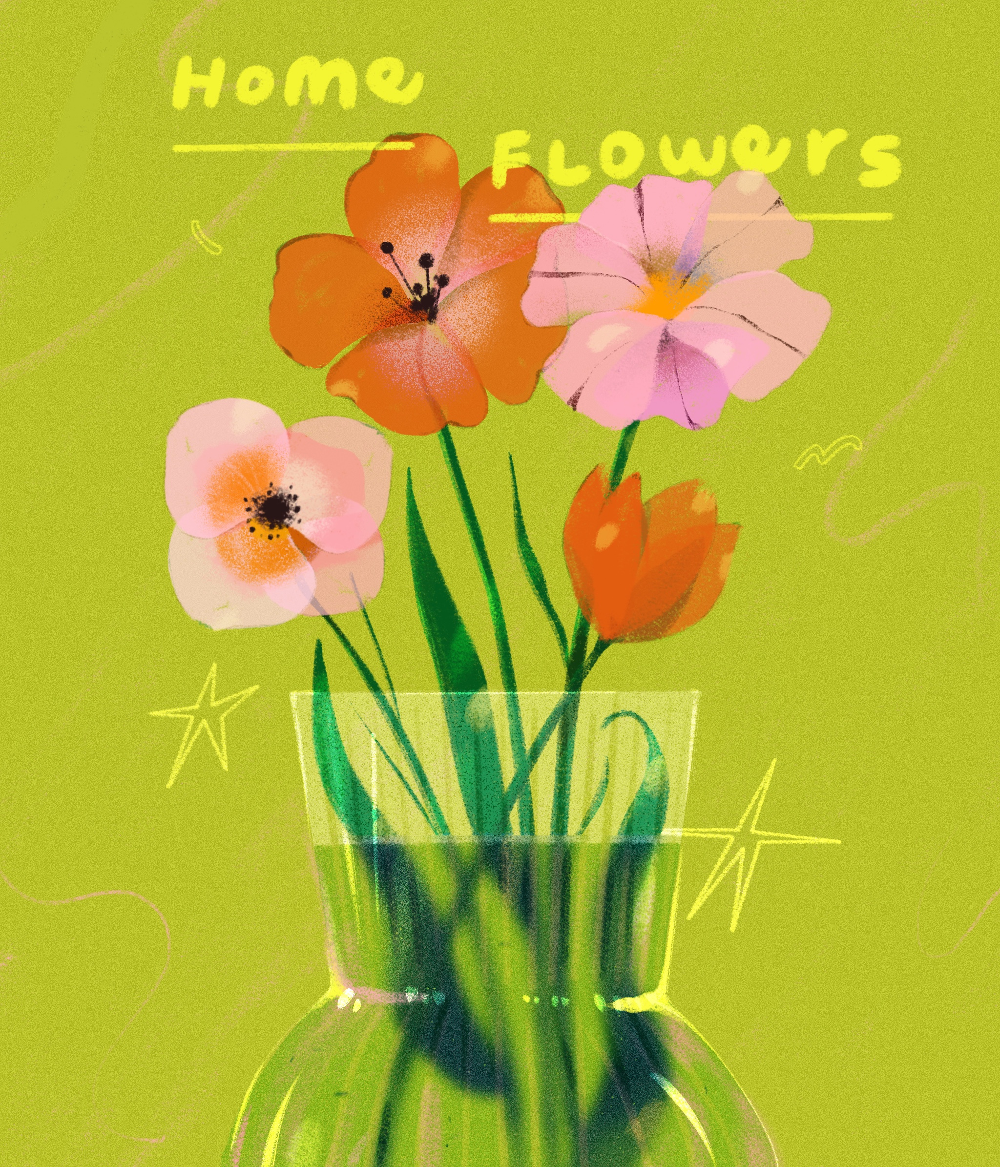 Flower vase illustration decoration delicate drawing floral flowers illustration leaf nature procreate texture transparency vase water