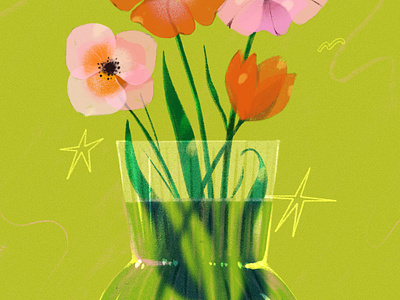 Flower vase illustration decoration delicate drawing floral flowers illustration leaf nature procreate texture transparency vase water