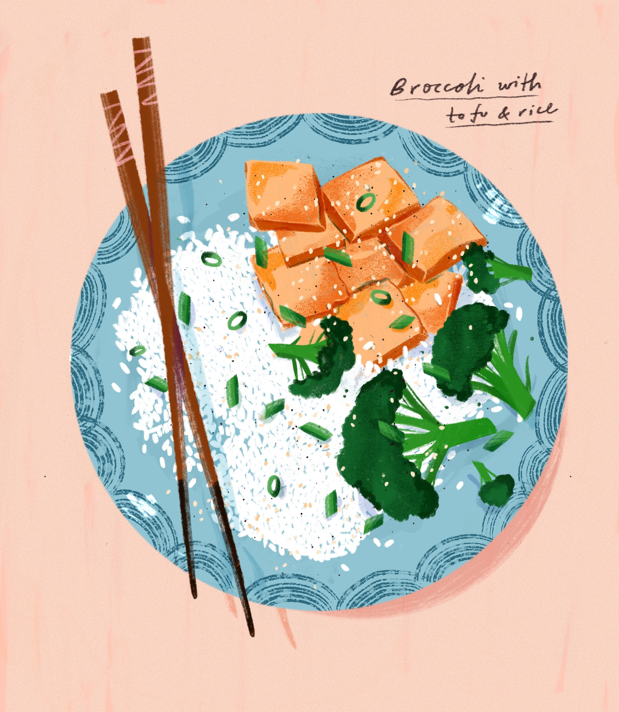 Rice bowl illustration broccoli dish drawing editorial food healthy illustration menu procreate restaurant rice texture tofu vegan vegetarian