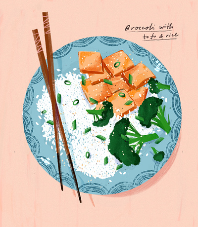 Rice bowl illustration broccoli dish drawing editorial food healthy illustration menu procreate restaurant rice texture tofu vegan vegetarian