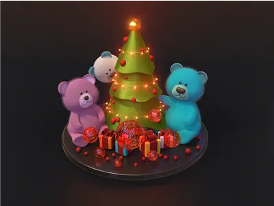 XMas Bear Family 3d bear bears c4d christmas cinema4d family festive knitted newyear presens xmas