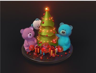 XMas Bear Family 3d bear bears c4d christmas cinema4d family festive knitted newyear presens xmas