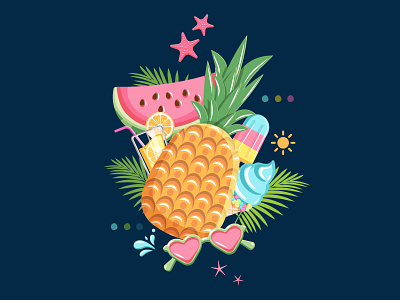 Pineapple and fruits art card delicious design dessert fruit graphic design illustration poster season sliced summer vector