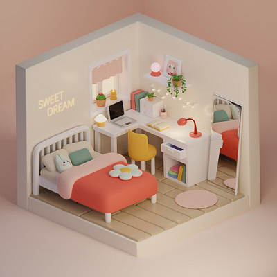 3D CUTE ROOM 3d blender clean cute design graphic design illustration minimal room sakura ui
