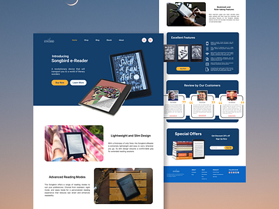 Songbird e-Reader Webpage Design ecommerce ereader landingpage ui web webdesign webpage website