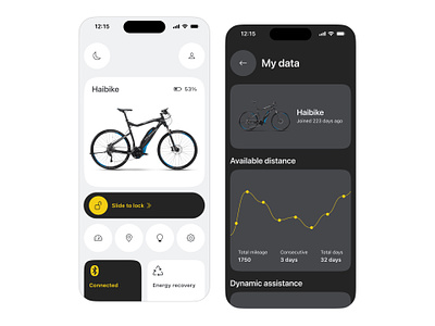 Smart bicycle app app app desogn bicycle bike black design minimal smart ui ux white yellow