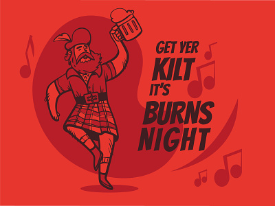 Burns Night Supper beer character dancing drinking flat happy illustration kilt music night poetry scots supper vector