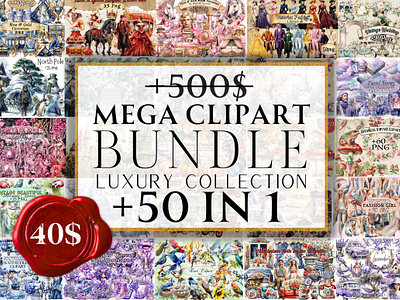 Clipart Bundle -50 in 1 Big Set baroque clipart best seller bundle clip art image files cozy interior flower bundle huge bundle retro sale scrapbook ephemera seasonal bundle seasonal decorations trendy set victorian clipart vintage roses watercolor background watercolor bundle watercolor clipart watercolor flower watercolor flower bundle