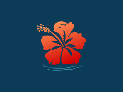 Tropical scene inside a flower negative space logo