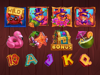 Roobet Slots - Icons & Symbols 2d beach casino casino game casino slots crypto gambling game game icons gaming icons iframe igaming illustration kangaroo roobet slot game slots summer symbols