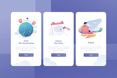 Travel App Onboarding Screens designinspiration mobileui onboardingscreen travelappdesign uidesign