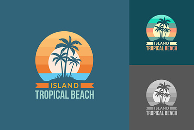 Vector tropical island logo beach branding design graphic design hawaii illustration island logo ocean palm paradise sea sillhouette sun sunset symbol tree tropical tshirt vector