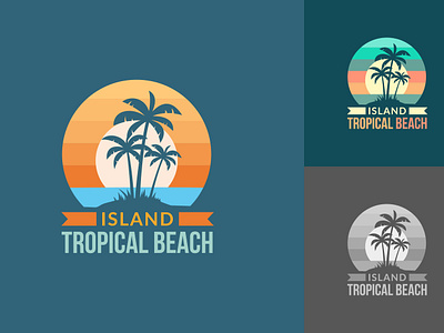 Vector tropical island logo beach branding design graphic design hawaii illustration island logo ocean palm paradise sea sillhouette sun sunset symbol tree tropical tshirt vector