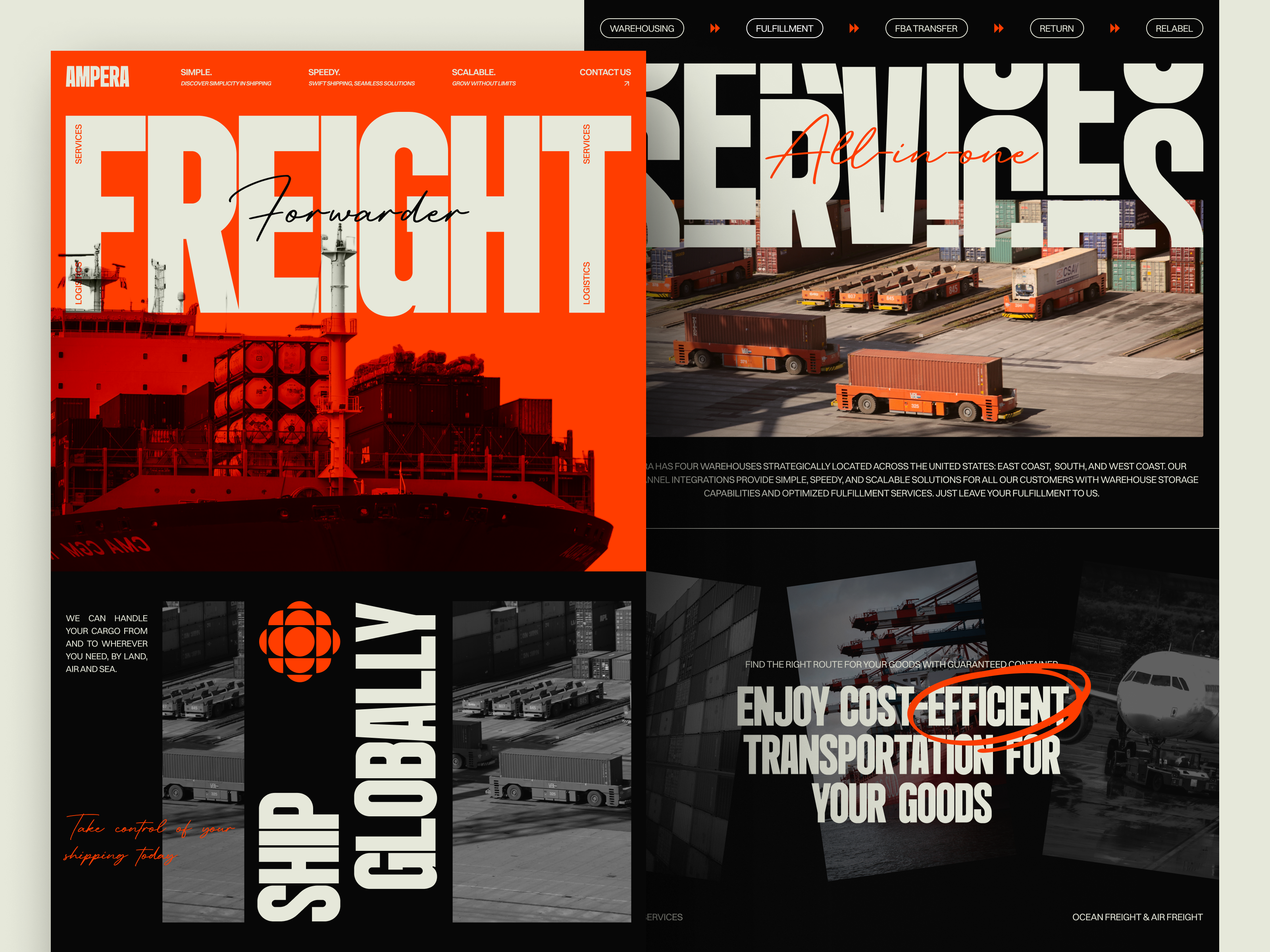 Ampera - Freight Forwarder Landing Page editorial freight forwarder landing page logistics magazine package shipment shipping typography ui uiux ux web design website