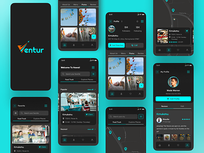 Food Truck & Exploration Mobile App UI amusement park app exploration app exploration of places food truck instagram app live app mobile app mobile application new app online service app service ui