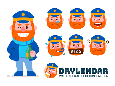 Drylendar App ahoy app design beer branding captain cartoon character drunk emoji flat funny graphic design icons illustration logo mascot skipper stickers ui vector