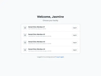 Docplanner Phone - Login flow step 1 account address details clinic facility facility details login page reception select account step