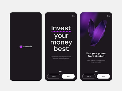Investio | Investment Mobile App - Home Screen app application branding design finance investment logo mobile ui