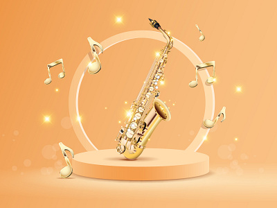 Jazz music with saxophone background card design festival golden graphic design illustration instrument notes vector