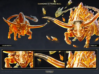 Diamond (Citrine) Bull 2d art bull cgi character character design concept concept art digital 2d digital art fantasy game game art game of heroes gamepack illustration legendary mobile games sci fi