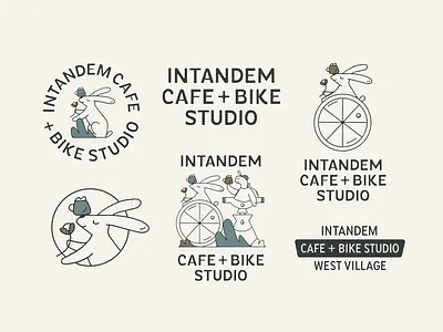 Intandem Coffee and Bike Studio branding coffee brand coffee branding coffee shop logo custom typography cycling brand cycling branding cycling logo graphic design hand drawn type illustration logo design logo system rabbit illustration rabbit logo typography typography logo